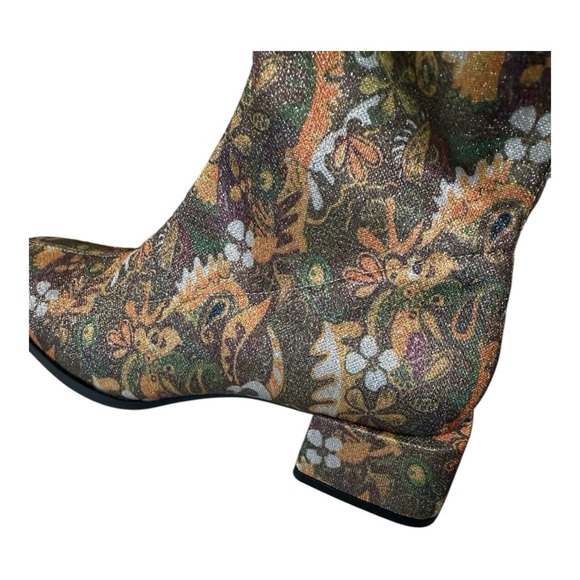 Chelsea & Violet Zayla Green Sparkle Floral Print Tall Boots NEW Retro Groovy 70 - Picture 13 of 14